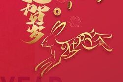 Neujahrgrüße in chinesischer Schrift zum Jahr des Hasen